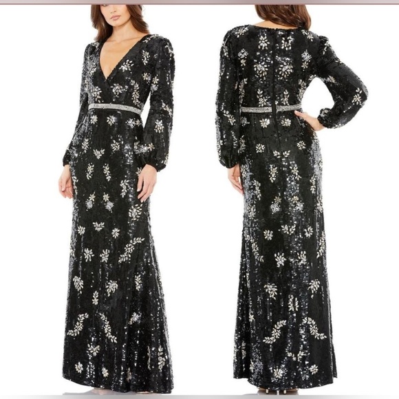 MAC DUGGAL
Embellished Wrap Over Bishop Sleeve Gown size 10 retail $1598 NWT - Picture 1 of 16